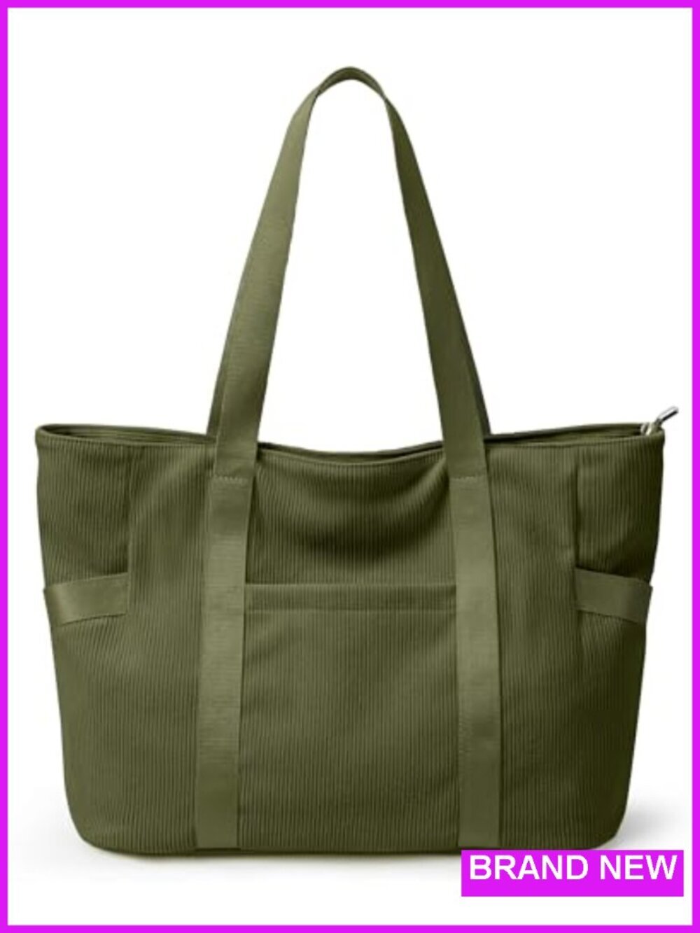 Waterproof Corduroy Tote Bag with Zipper, Laptop Compartment, Hobo Handbag for